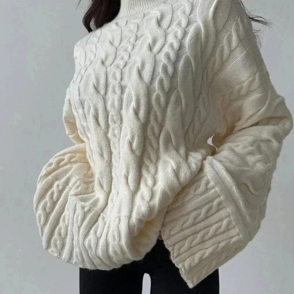 Apricot Casual Women's Color Twist Knit Warm Long Sleeve Sweater - Picture 6 of 6